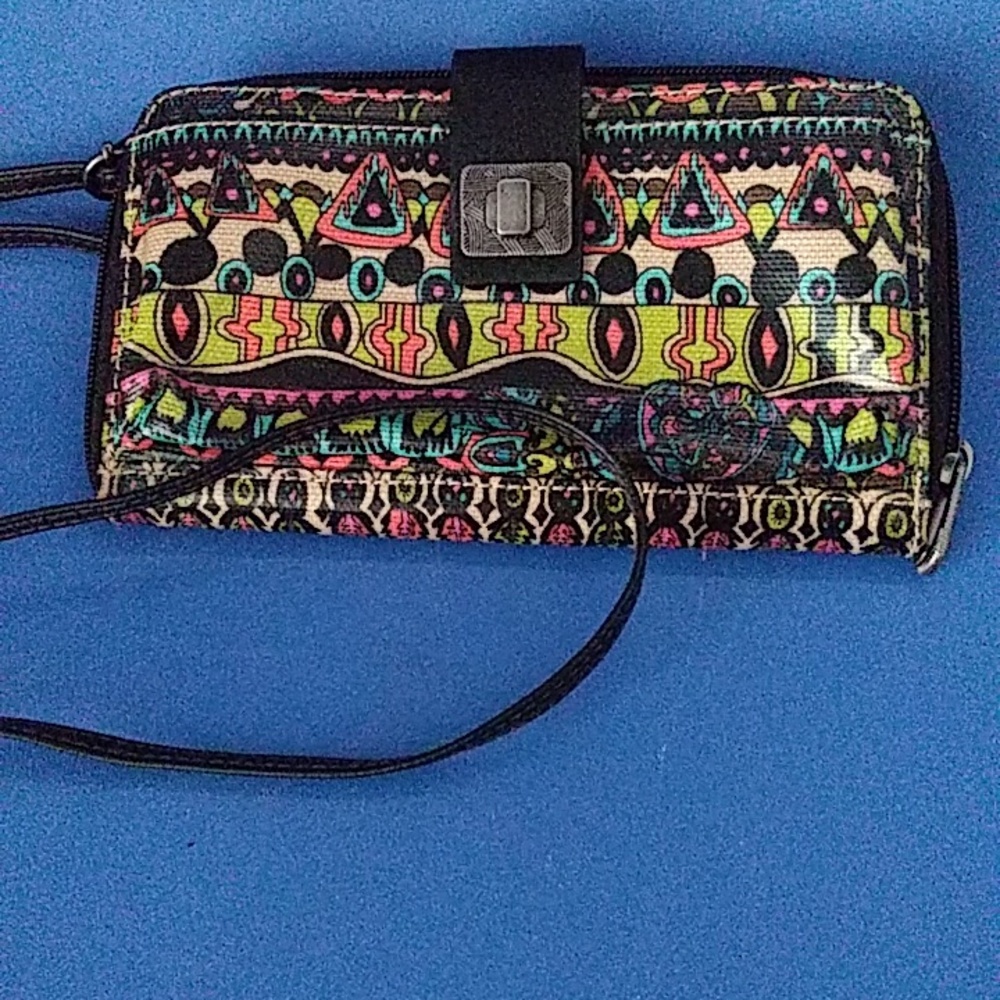 Sakroots Zip Around Wallet w/ Detachable Long Strap Large Slide Pocket on Front